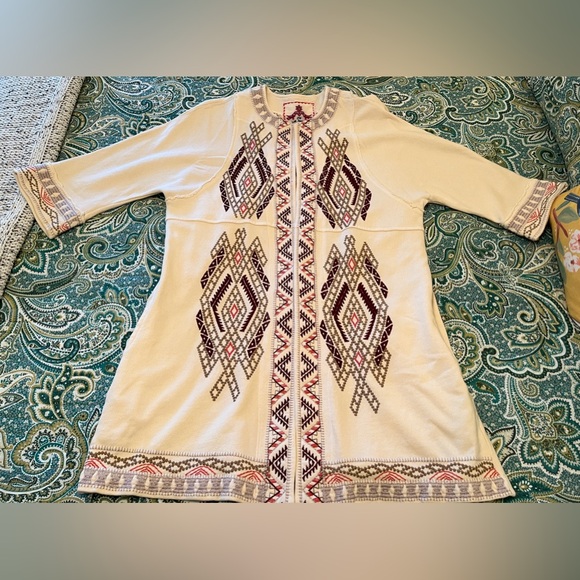 Johnny Was Women’s Knit Duster Jacket Cream Embroidered Boho Western Size S EUC - Picture 3 of 7